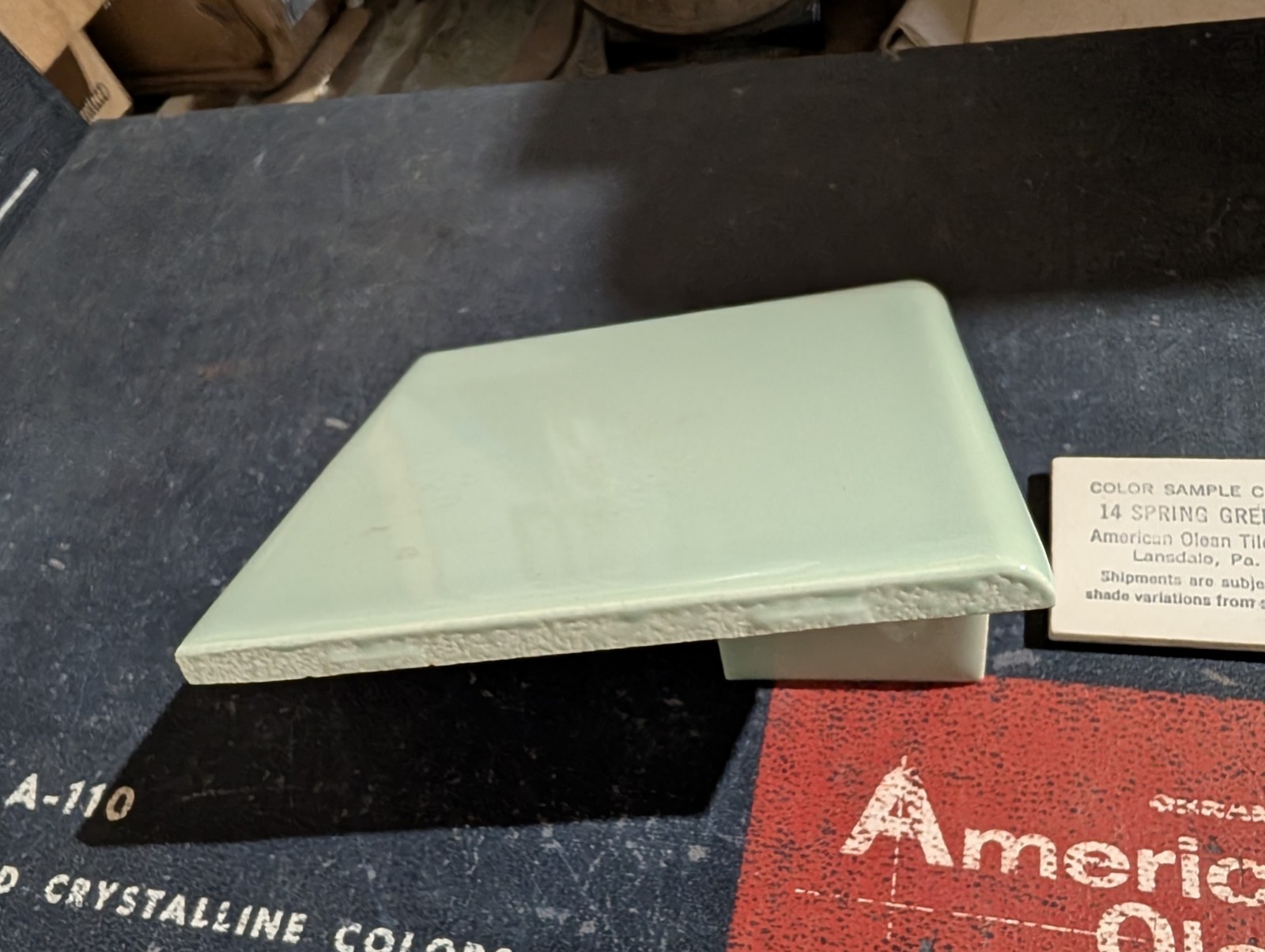 2 pieces 4 1/4″ Ceramic Tile #14 Spring Green American Olean Tile Bullnose S4449