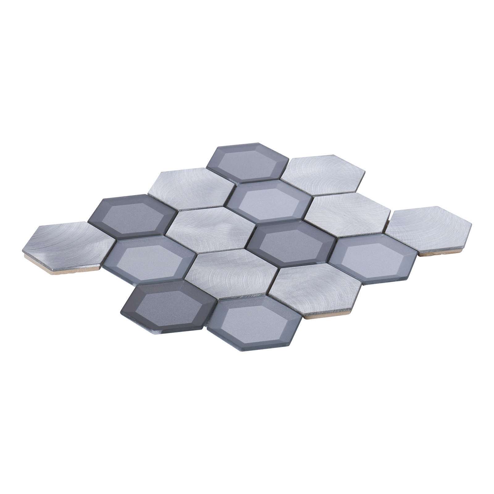 Gray Aluminum Metallic 3D Crystal Glass 2.5″ Hexagon Mosaic Tile Wall Backsplash