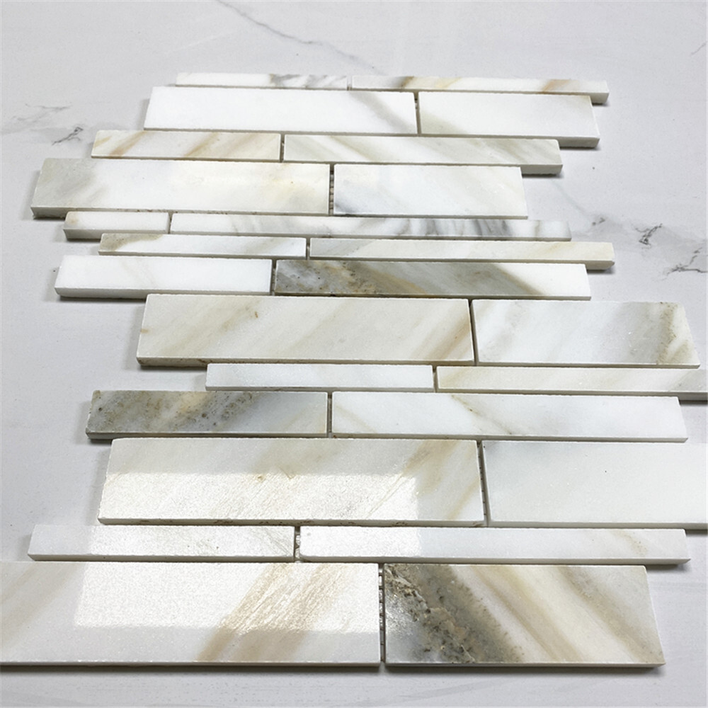 G78XP Calacatta Gold Calcutta Marble Random Strip Mosaic Tile Polished
