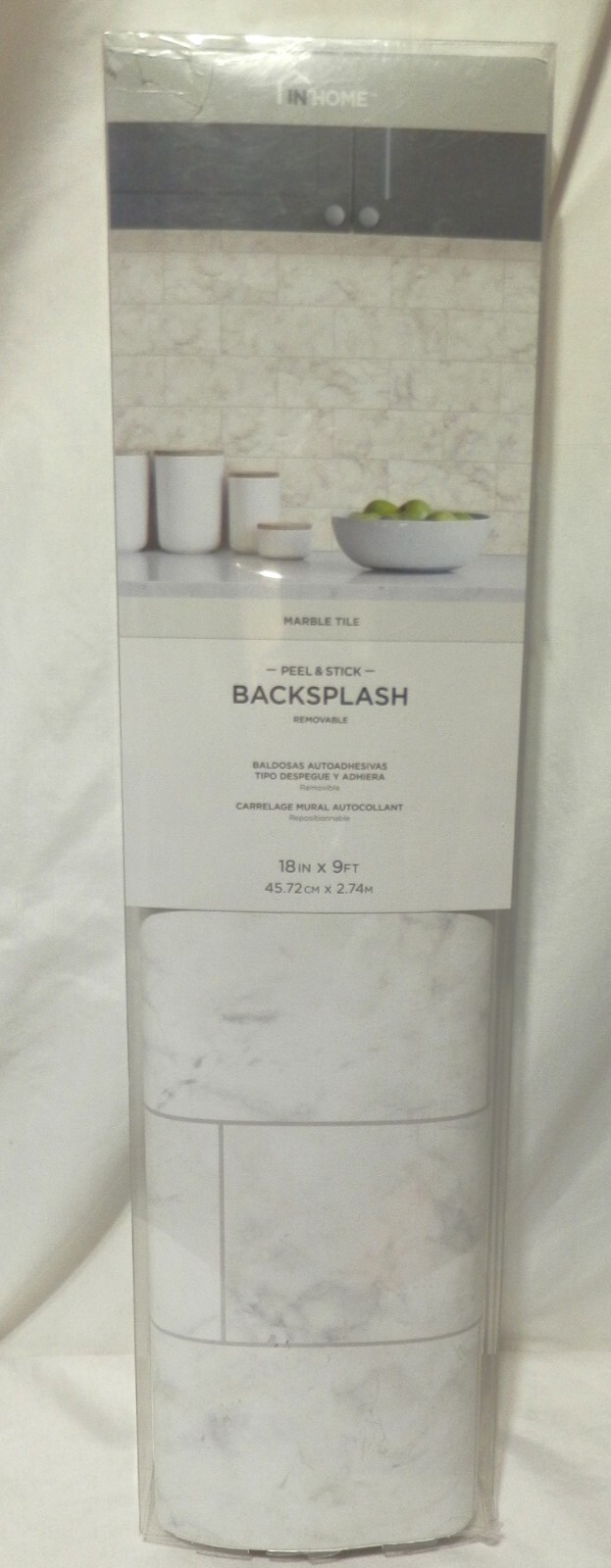 In Home 18″ x 9′ Removeable Marble Tile Peel & Stick Backsplash # NH3394