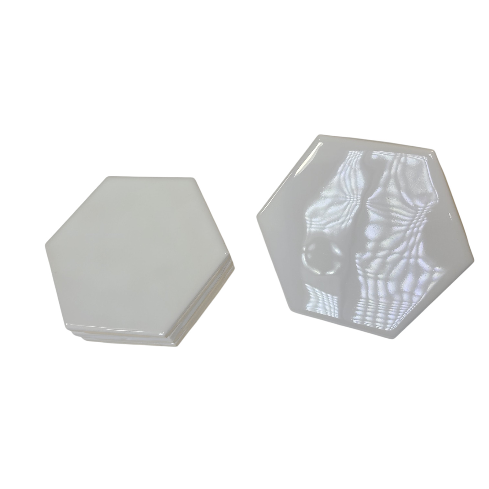 White Ceramic Wall Tile Hexagon Vintage Subway Mid Century Modern Glossy Rippled