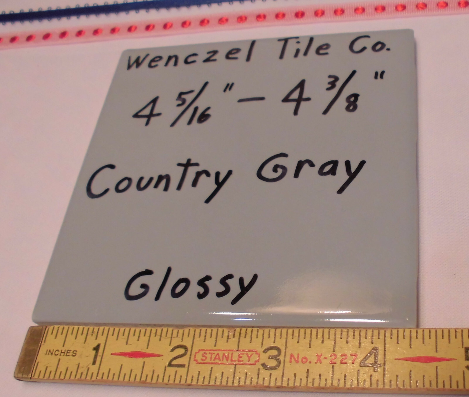 1 pc. *Country Gray* Glossy Ceramic Tile by Wenczel Tile Co. 4-5/16″- 4-3/8″