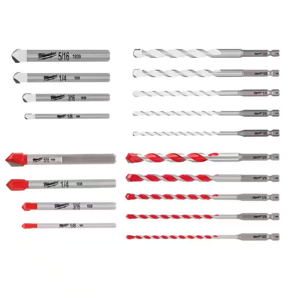 Carbide Glass/ Tile/ Natural Stone & Carbide Multi-Material Bit Set (18-Piece)