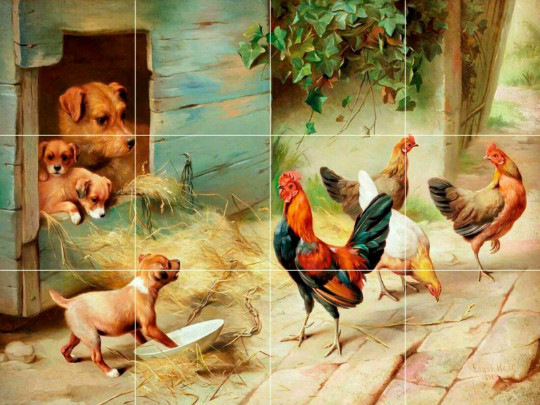 puppy chicken dog rooster country farm animals ceramic tile mural backsplash