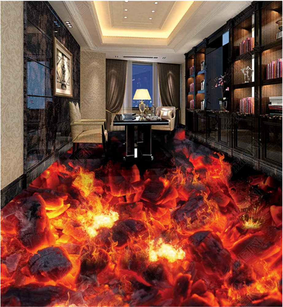 Fire Burns Red 3D Floor Mural Photo Flooring Wallpaper Home Print Decoration