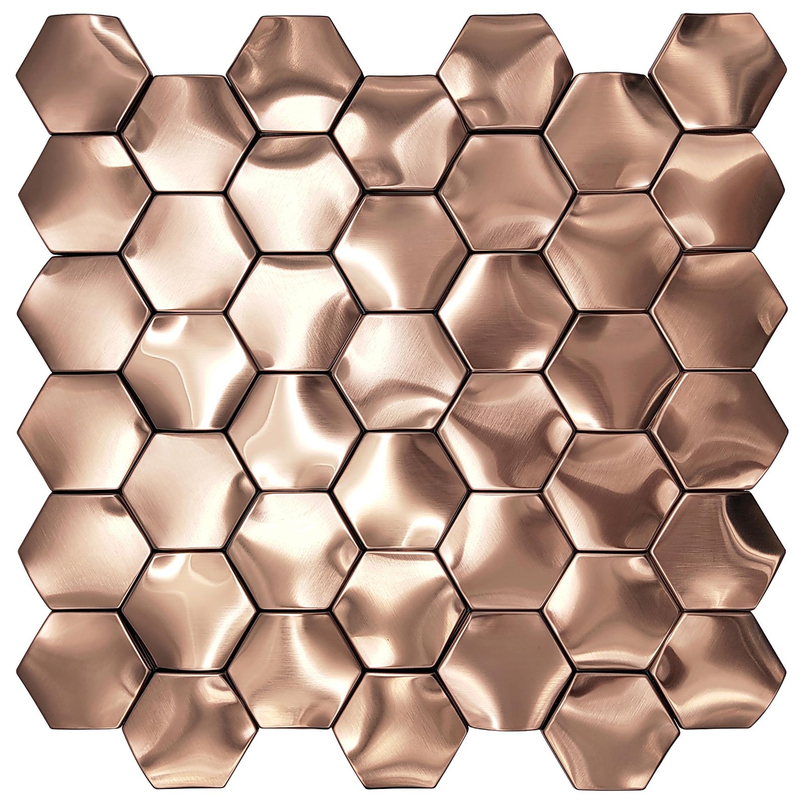 3D Hexagon Wall Panels – Copper Metal Mosaic Tiles for Bathroom Backsplash [Set
