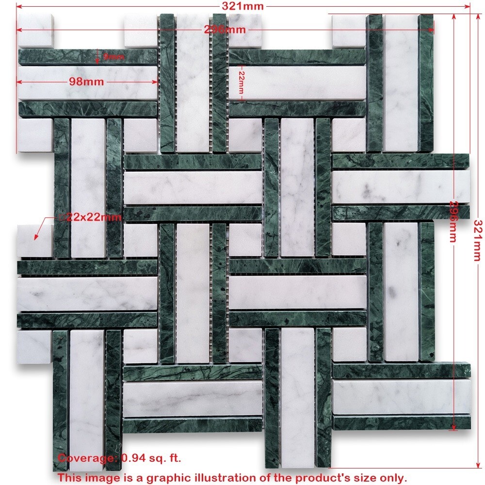 C66A2XH Carrara White Marble Twine Basketweave Mosaic Tile Indian Green Honed