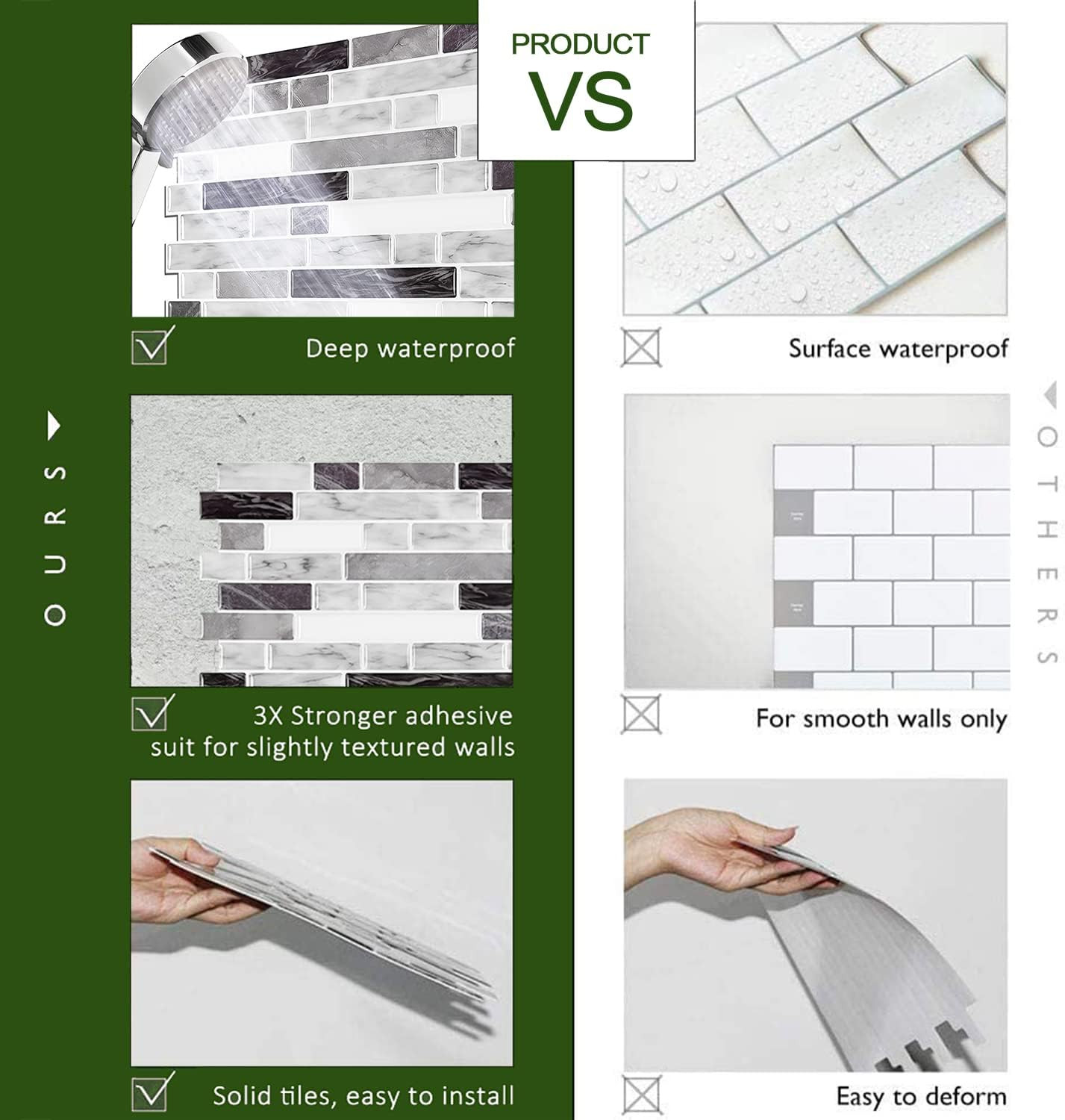 Thicker Design Peel and Stick Tile Backsplash, 12”×12”Stick on Backsplash for Ki