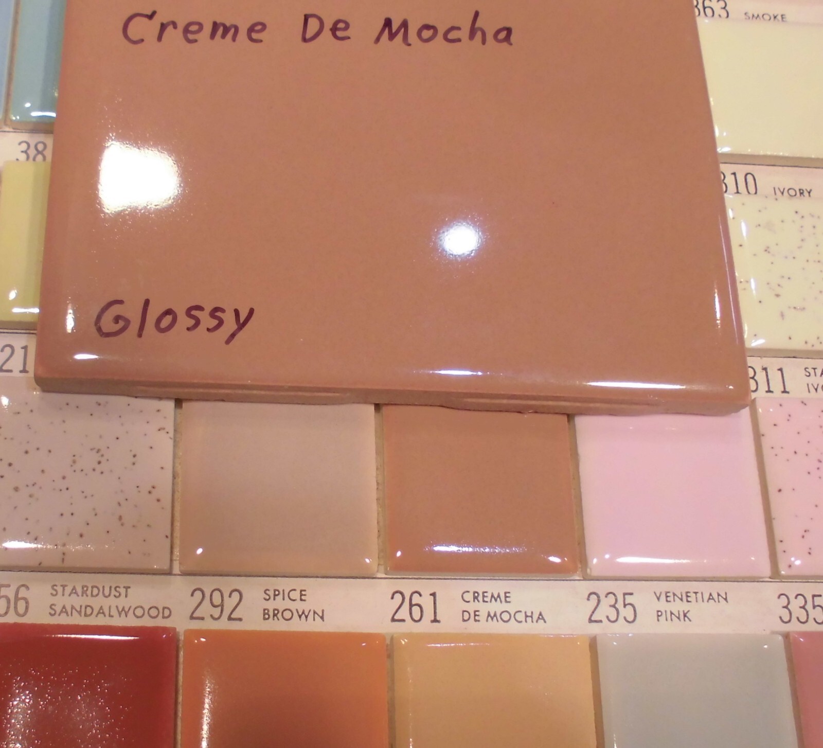 1 pc. Creme De Mocha: 4-1/4″ Glossy Ceramic Tile by Stylon Co. New Old Stock
