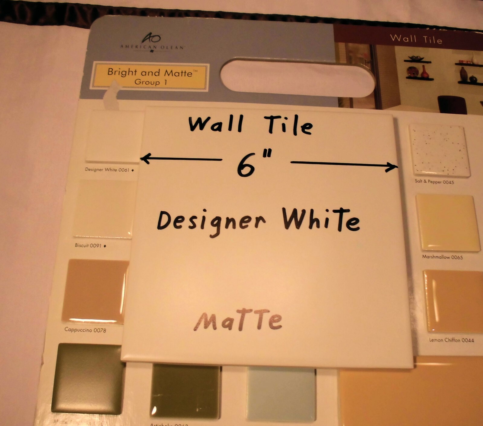 1 pc. *Designer White* Matte Ceramic Tile: 6″ X 6″ New Stock, Made in Brazil