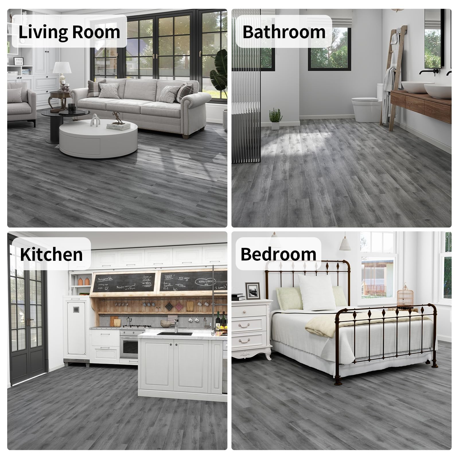 Peel and Stick Floor Tile, 54 Sq.Ft 36 Pieces 36″x6″ Long Vinyl Flooring, 1.5…