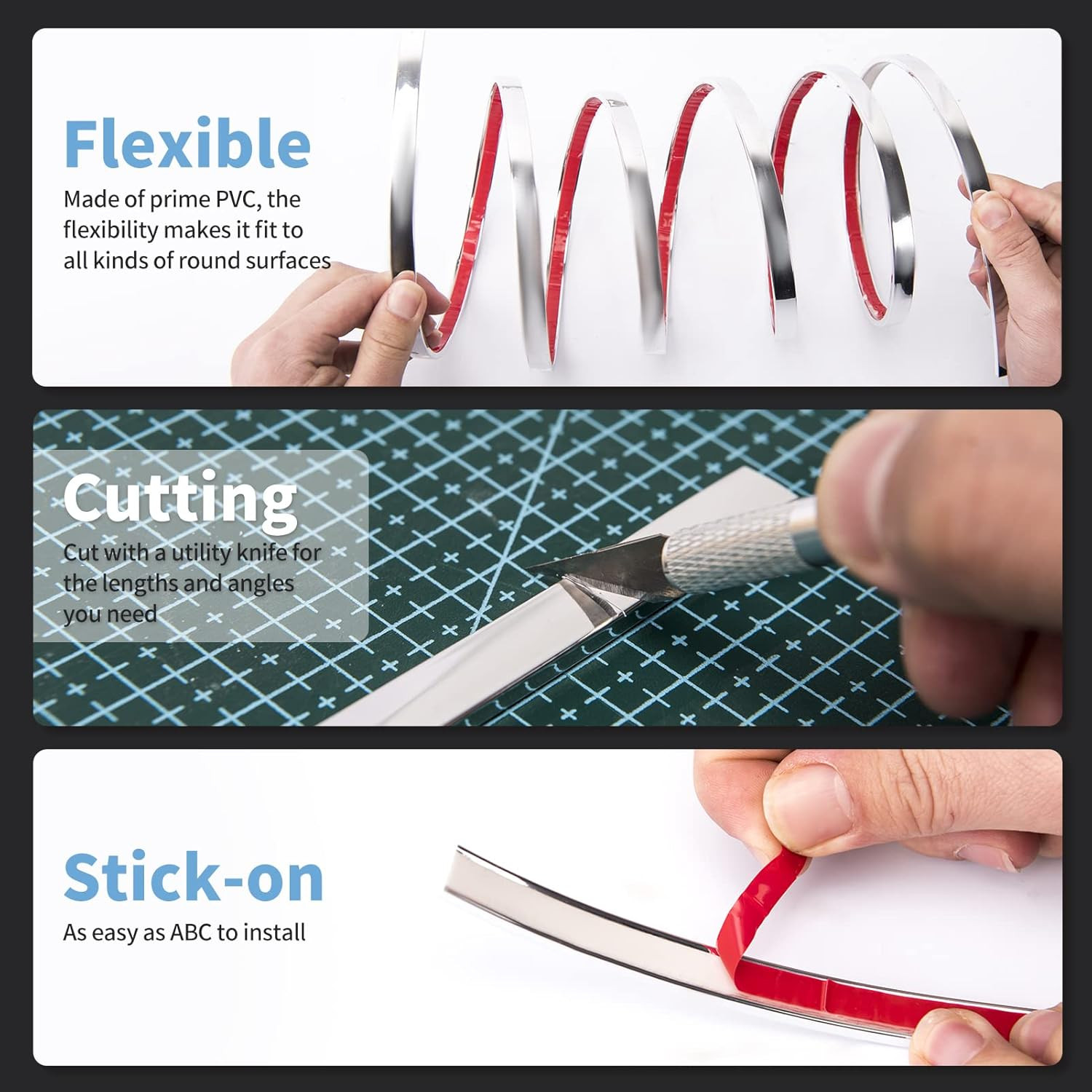 Art3D 10 Ft Peel and Stick Flexible Vinyl Molding Trim for Wall Tile Edges, Kitc