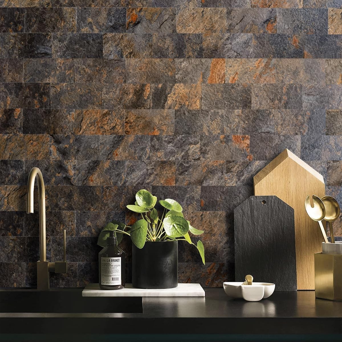 3″ x 6″ Waterproof Peel and Stick Rust Slate Tiles for Elegant Backsplashes
