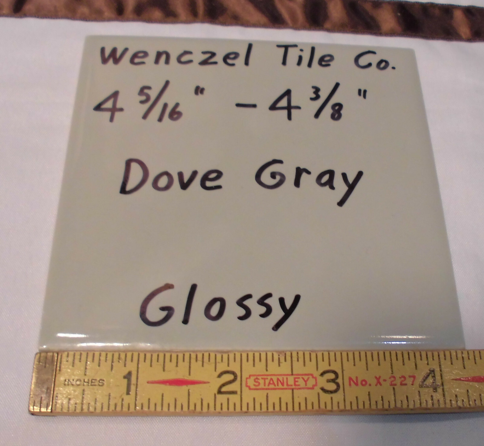 1 pc. Dove Medium Gray: Glossy Ceramic Tile by Wenczel Co. 4-5/16″ NOS