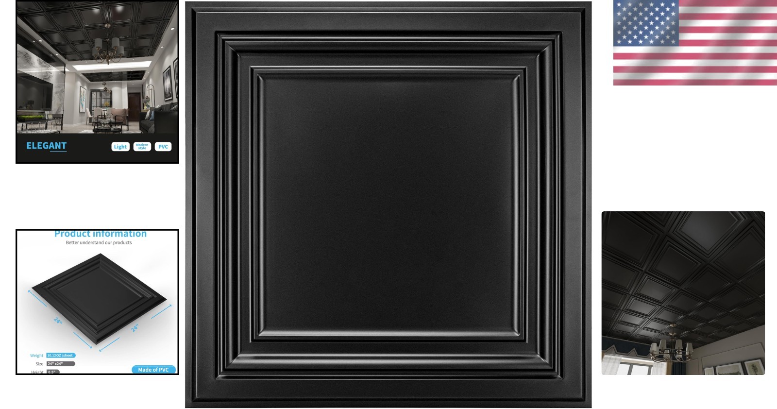 Water Resistant PVC Tiles – 24-Pack 2×2 ft – Black