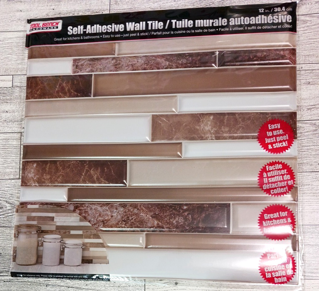 Wall tiles 10 piece dimentional brown beige white pattern 12″ x 12″ adhesive NEW