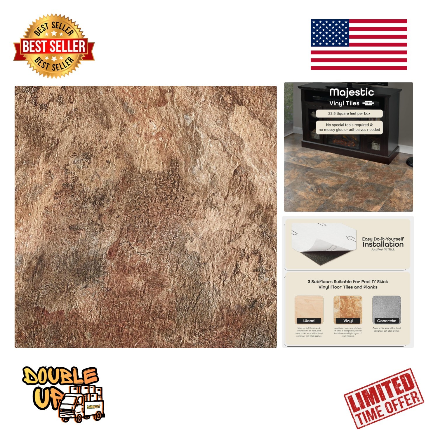 Majestic Self Adhesive 18-Inch Square Vinyl Floor 18″X18″ Rustic Copper Slate