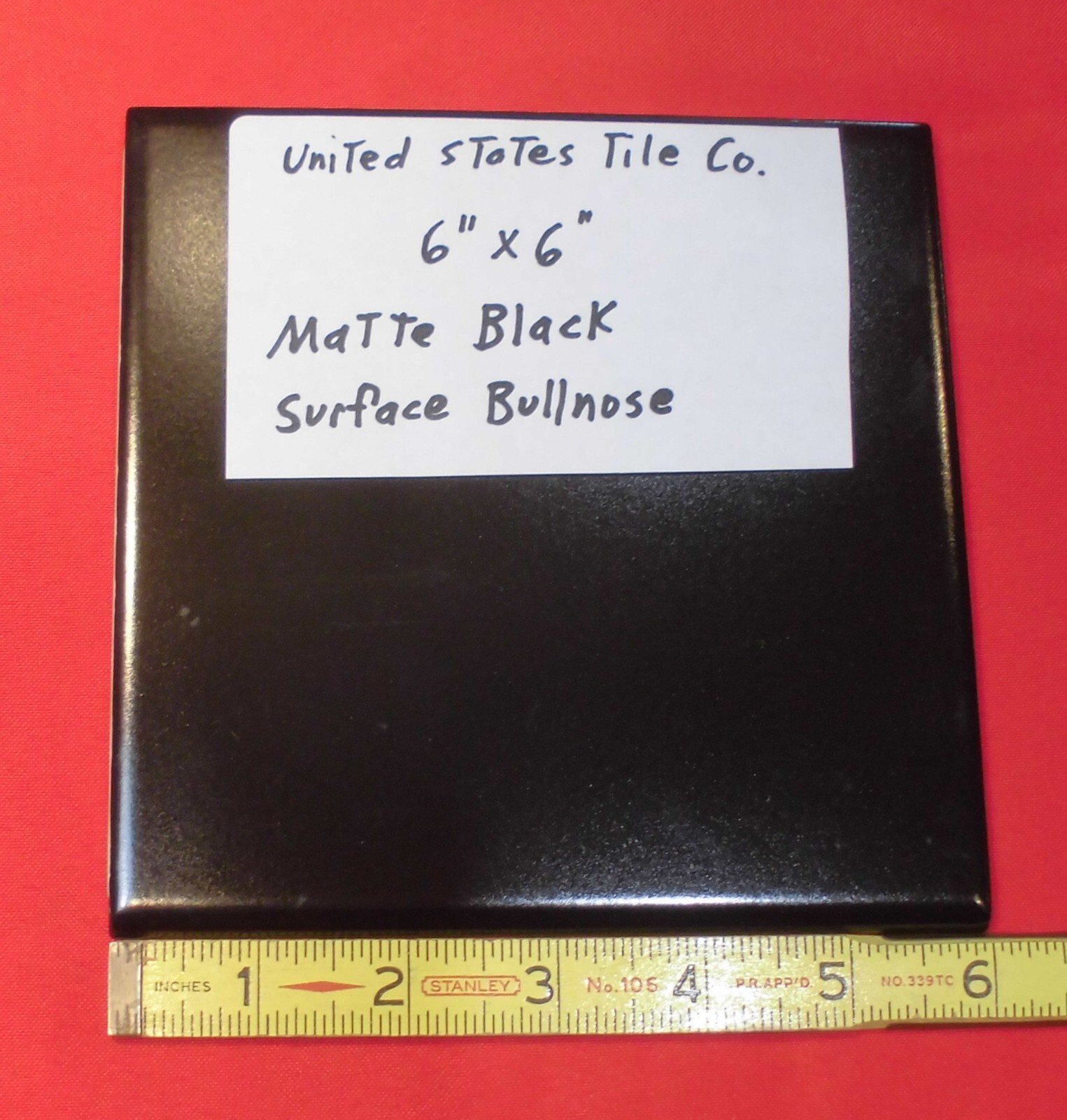 1 pc. *Matte Black* 6″ X 6″ Ceramic Bullnose: United States Tile Co. NEW