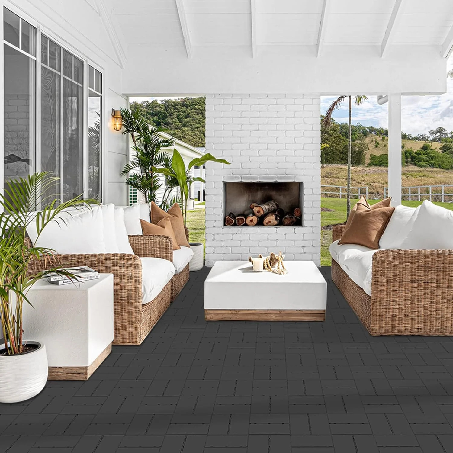 Goovilla Plastic Interlocking Deck Tiles, 9 Pack Outdoor Patio Flooring, 12″x12″