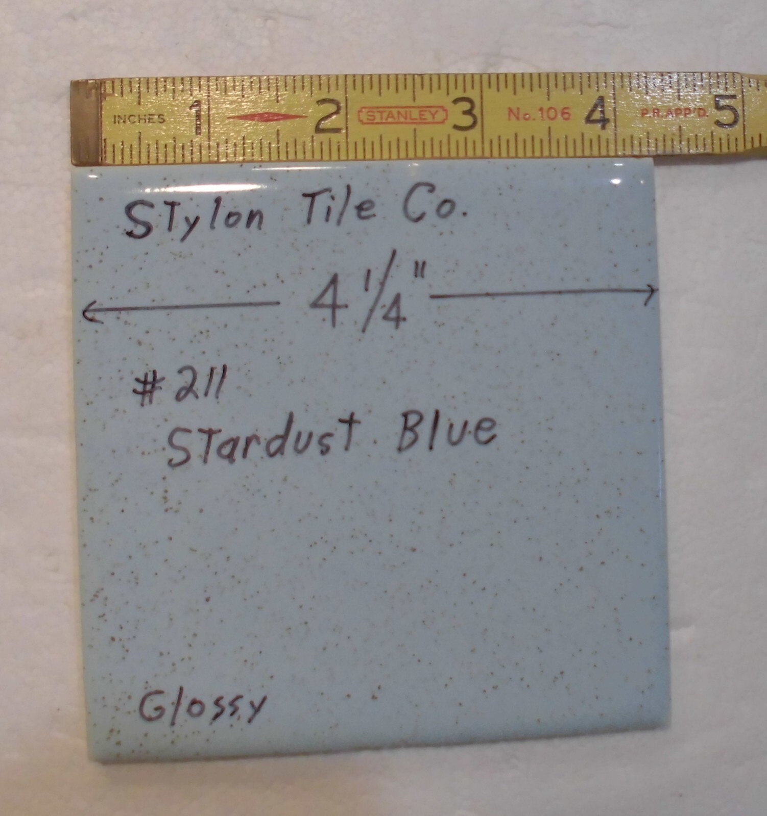 1 pc. Stardust Blue: 4-1/4″ Glossy Speckled Ceramic Tile by Stylon, Clean, Used