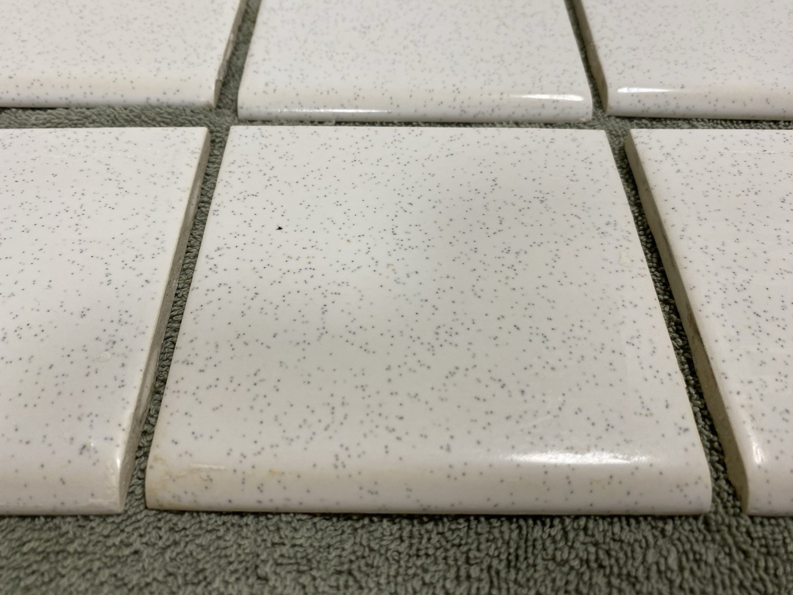 8 – Vintage (1950-60s) White Speckled Ceramic Tile – Bullnose (4.25×4.25)