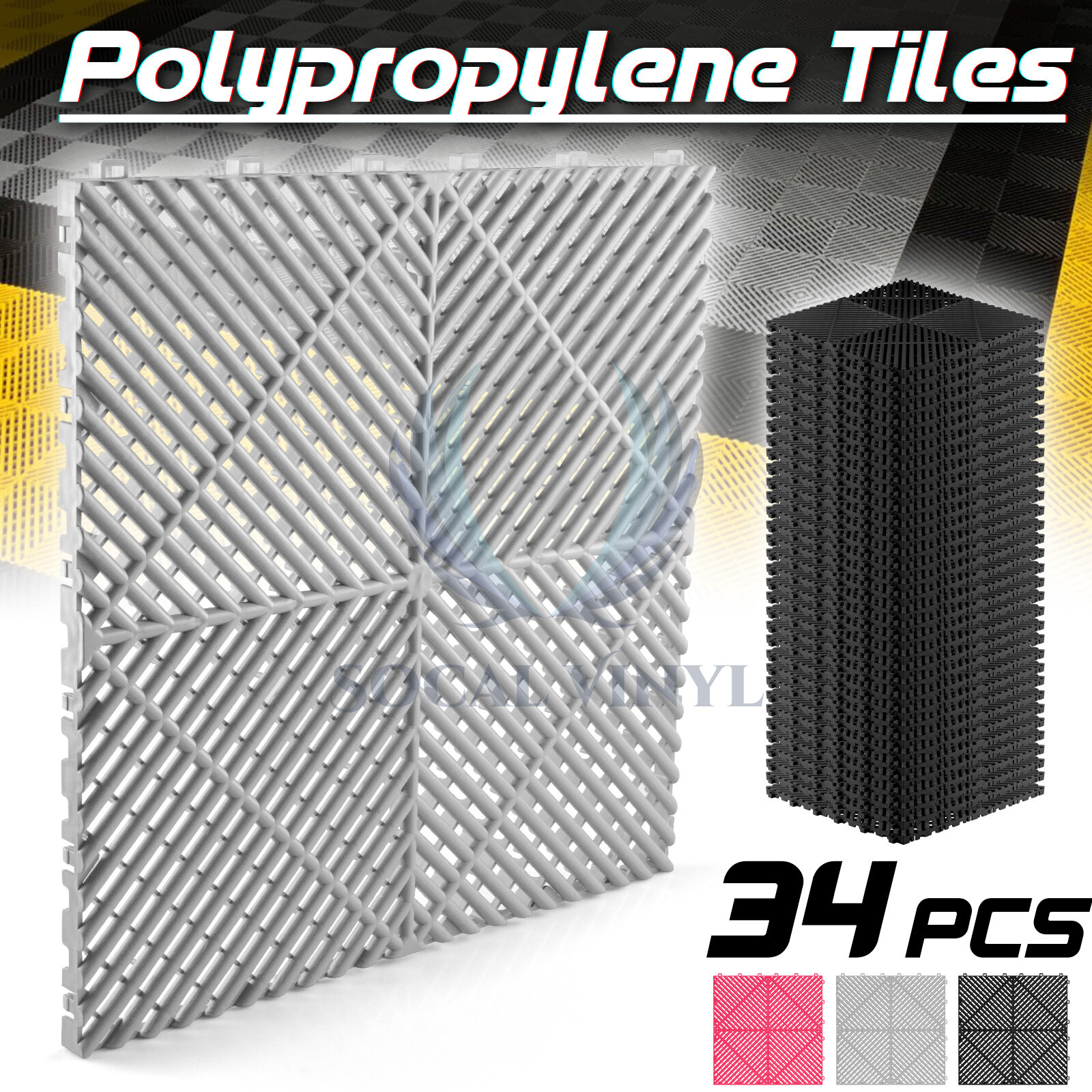 34pcs 16″x16″ Pink Garage Floor Mat Perforated Flooring Tile Shop Interlocking