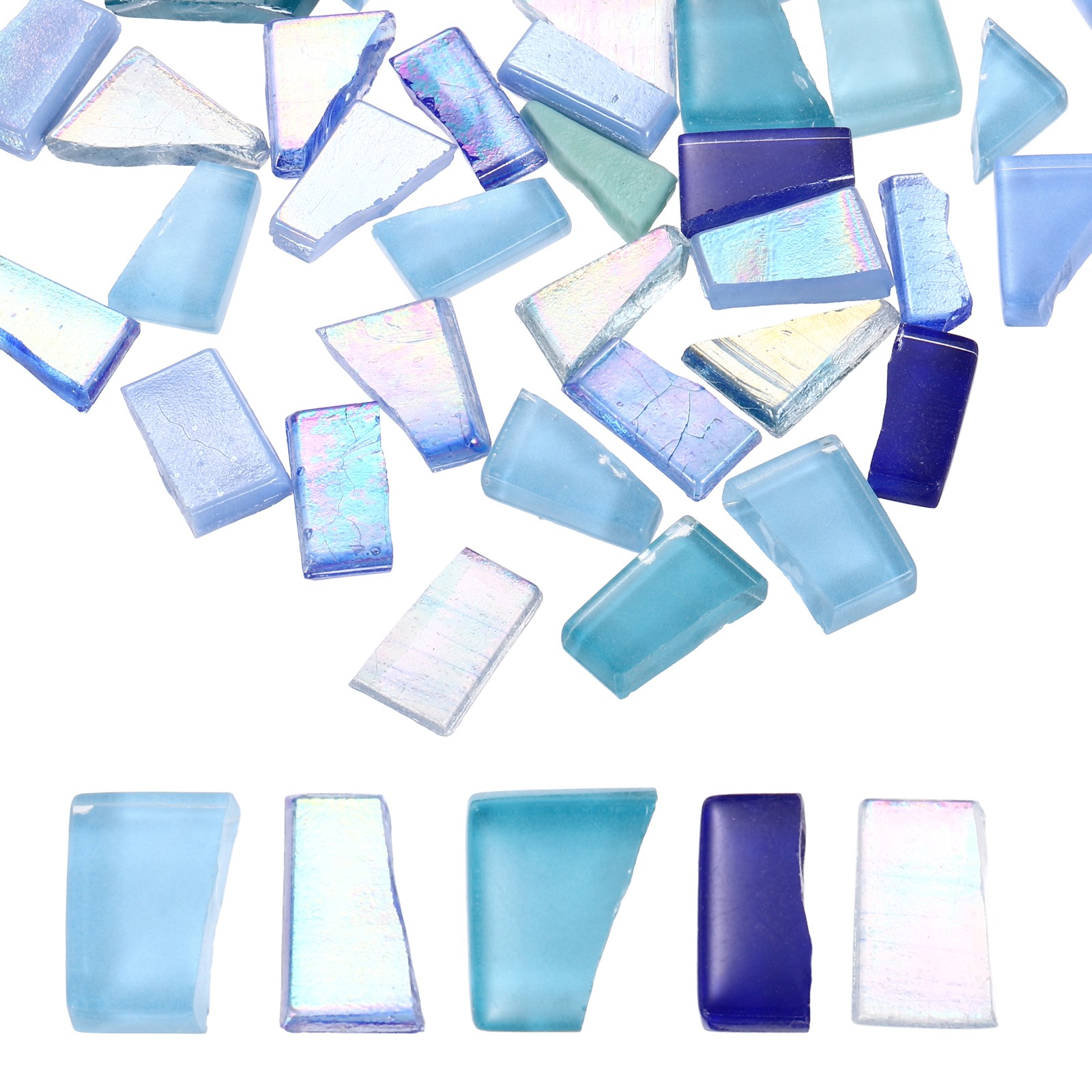 Irregular Glass Mosaic Tiles, 100g/0.2LB Stained Glass Sheets, Blue Series