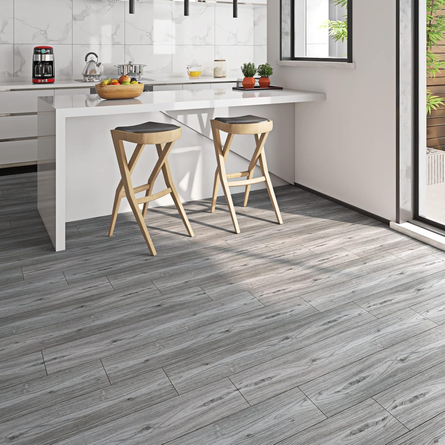 6″x36″ Grey Wood Peel and Stick Floor Tile Natural Wood Vinyl Flooring Peel and