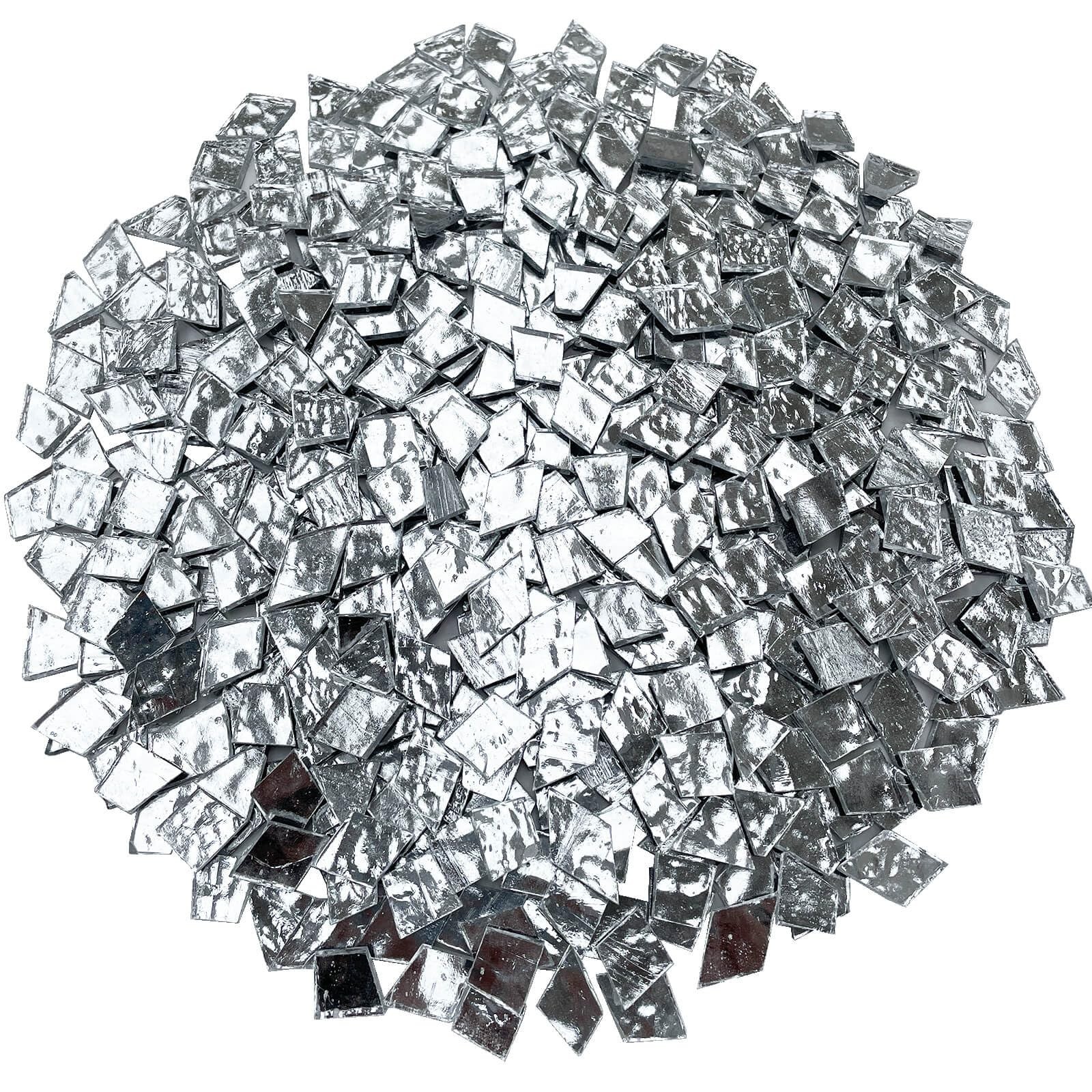 LITMIND 1.1LB Shiny Silver Irregular Glass Mosaic Tiles with Black Backing – …