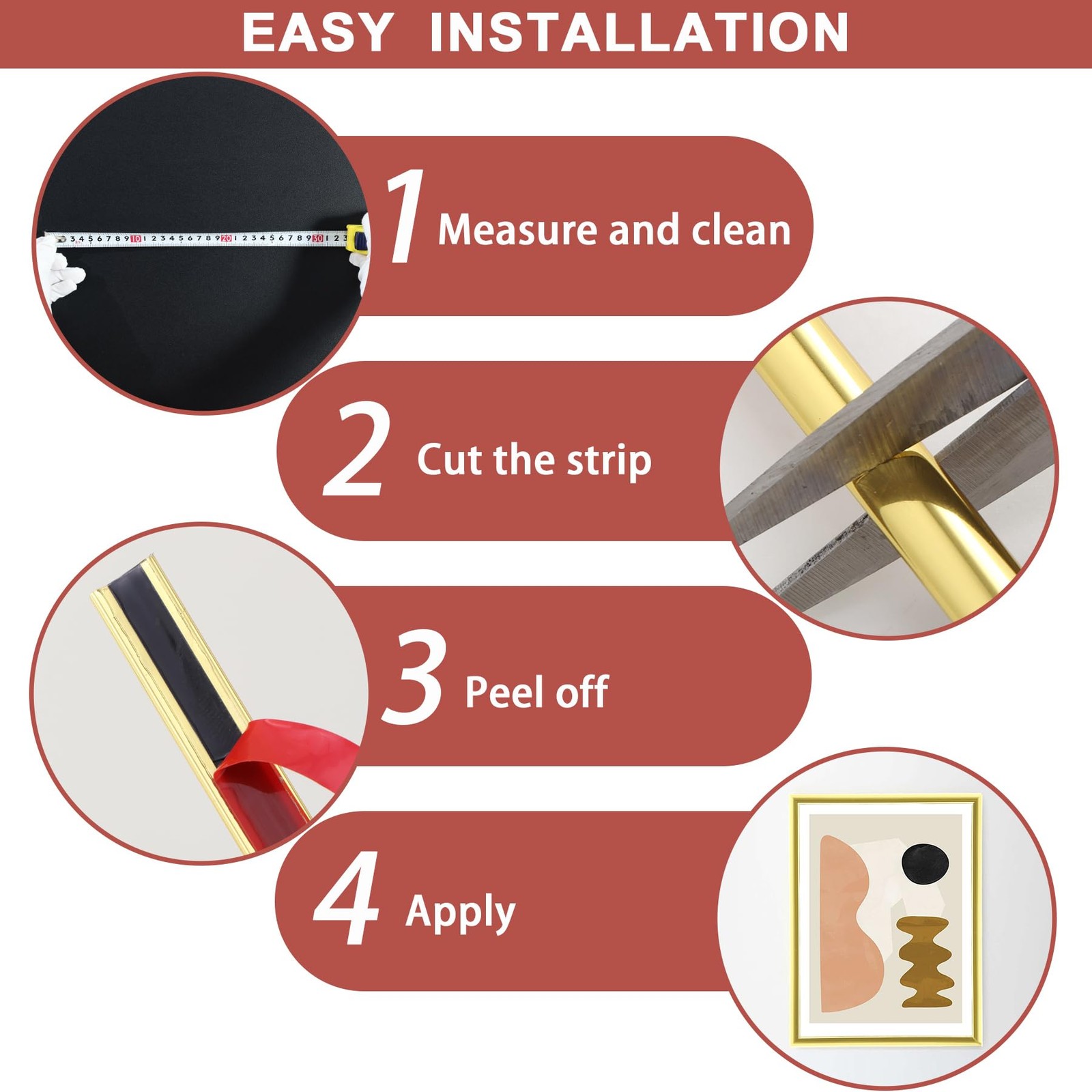 Lunghaa Peel and Stick Shiny Gold Finish Molding Trim, 393.7″ x 0.31″ Flexibl…