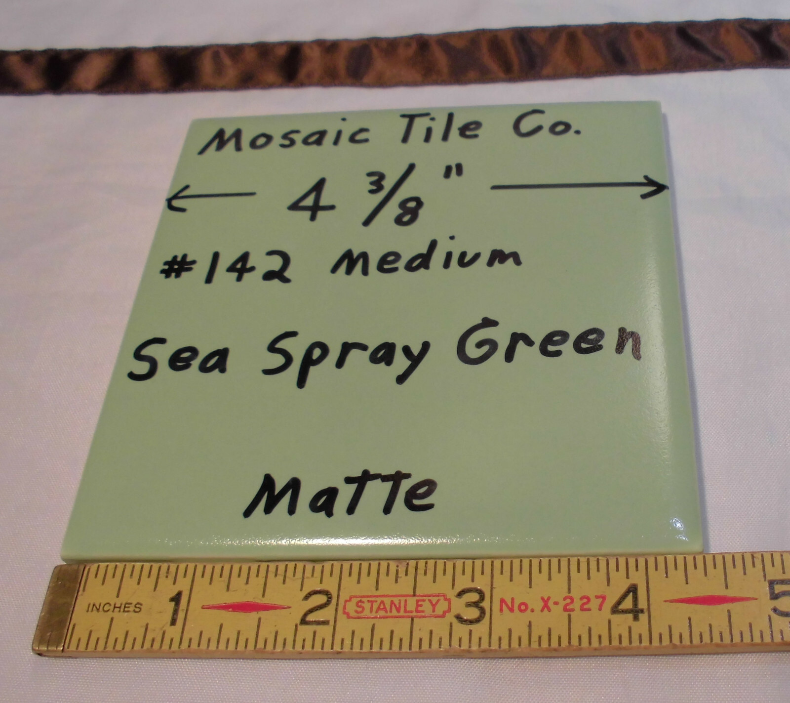 1 pc. *Sea Spray Medium Green* Matte Ceramic Tile 4-3/8″ by The Mosaic Co. NOS