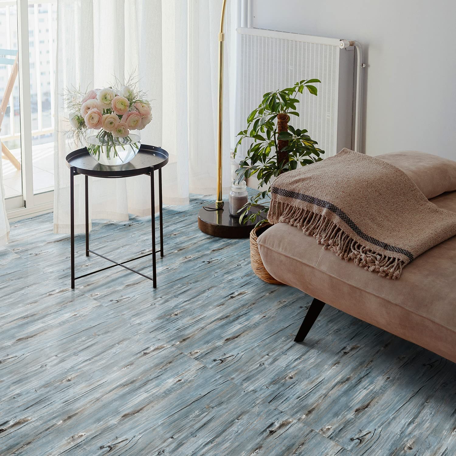 Peel & Stick Floor Tile Vinyl Flooring Roll Wood Grain Waterproof RV 11.8″x394″