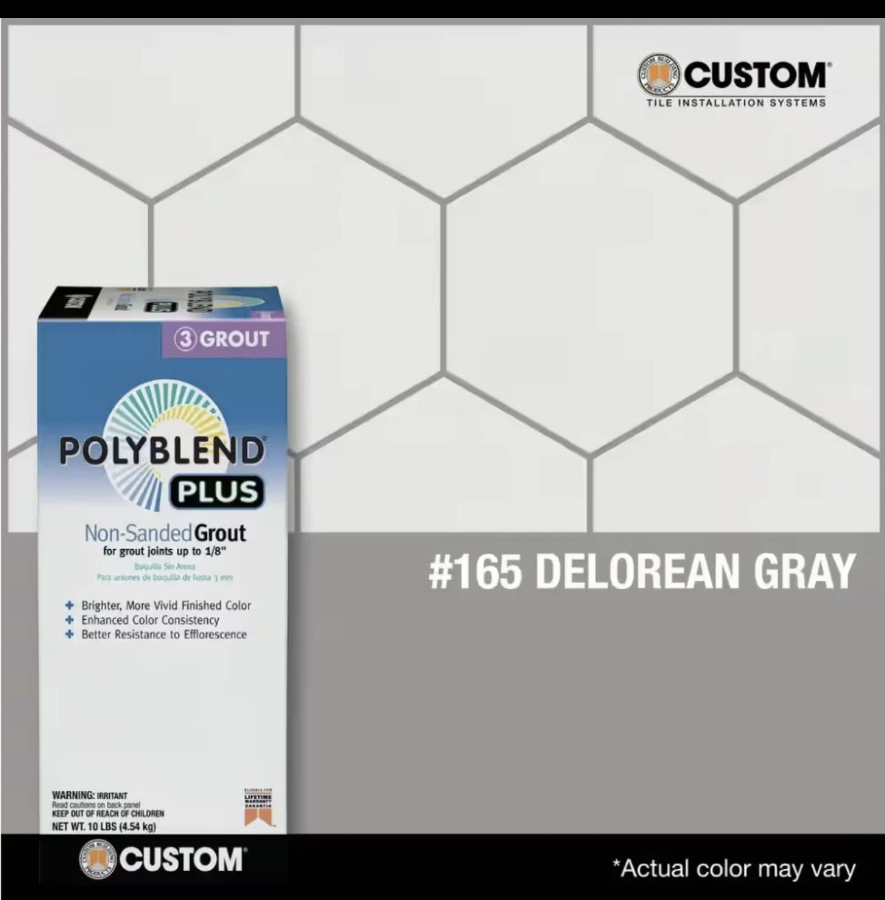 Custom Polyblend Plus Non-Sanded Grout – #165 Delorean Grey – 10 lb