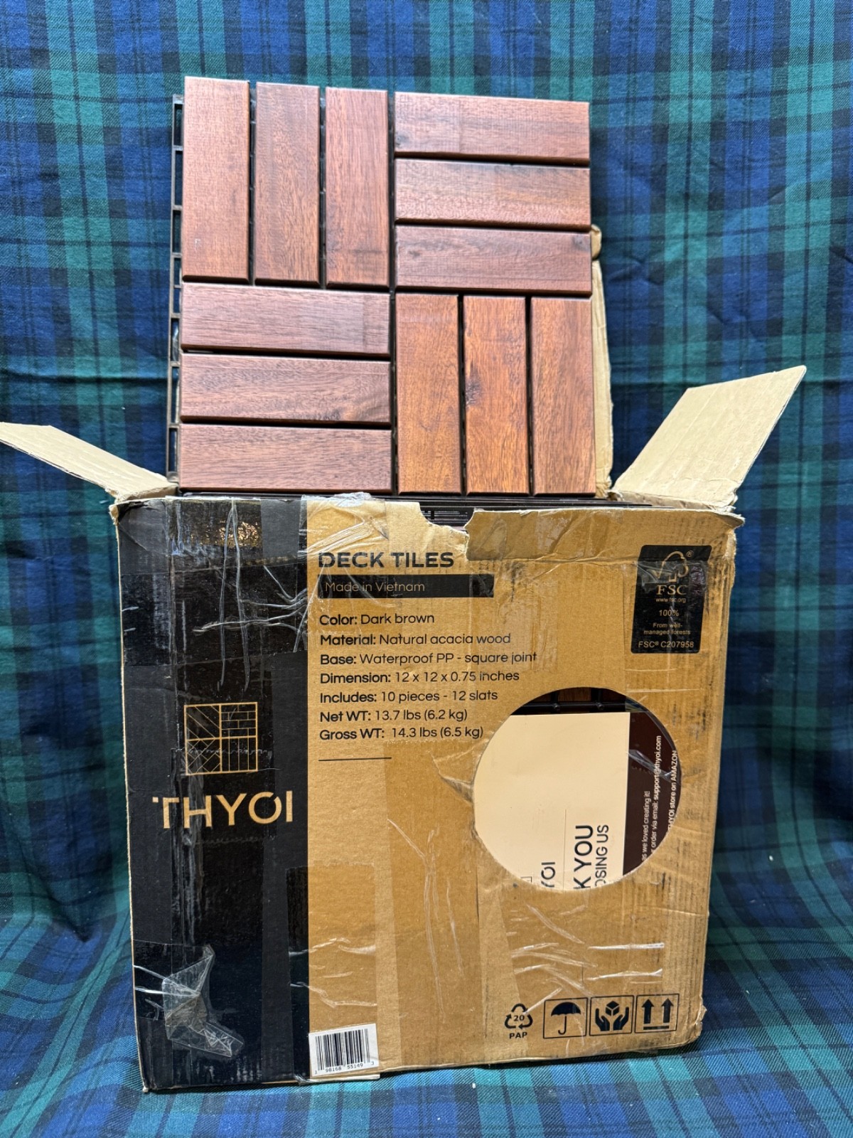 Thyoi Deck Tiles Dark Brown Natural Acacia 12″ x 12″ 10 Pack