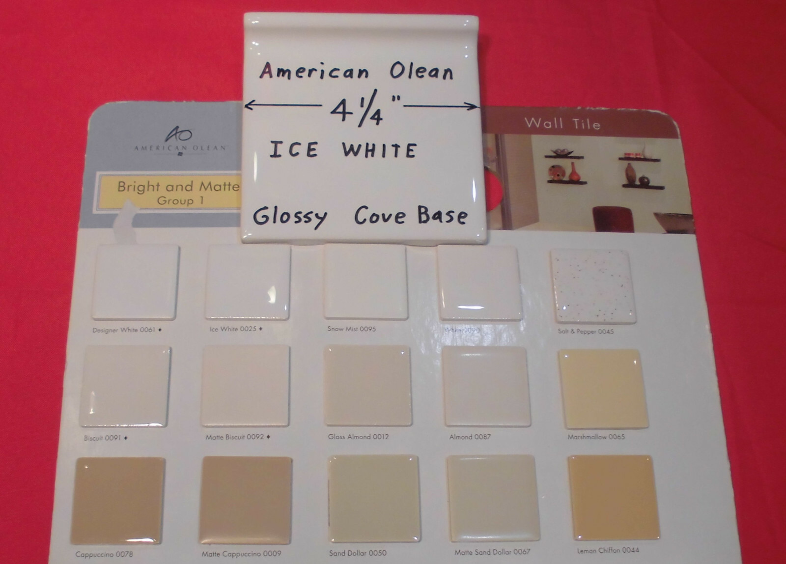 1 pc. Glossy Ice White: stack-on base/cove Ceramic Tile; 4-1/4″ X 4-1/4″ NEW