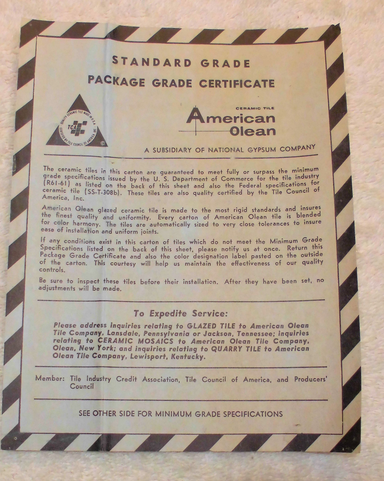 1 pc. Ceramic Tile *Avocado-Green* 9th Scored Crystalline: American Olean 4-1/4″