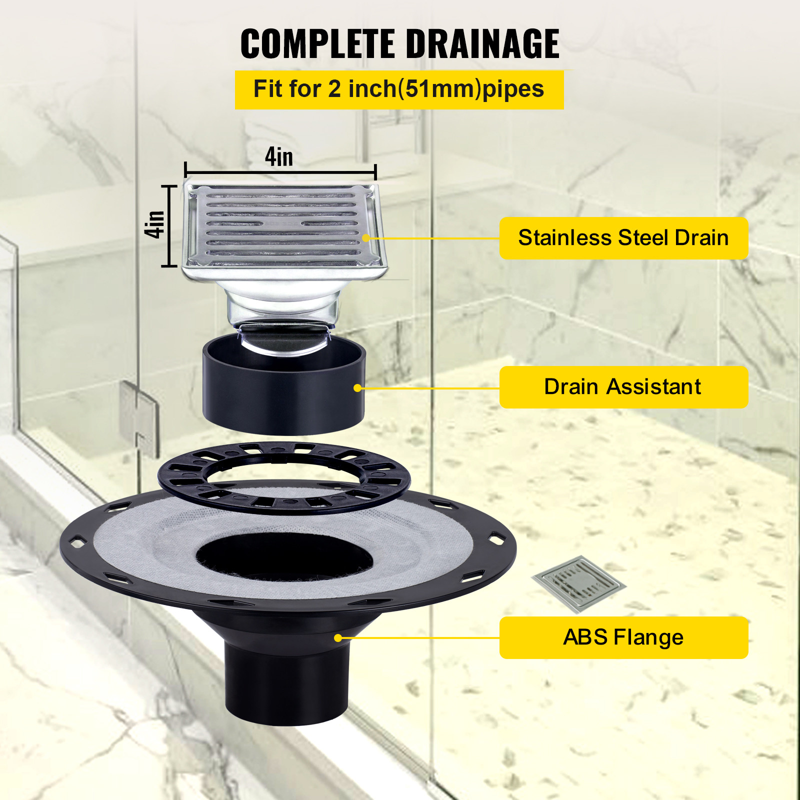 VEVOR Waterproofing Shower Kit Shower Kit Tray 38”x60” with Central Drain ABS
