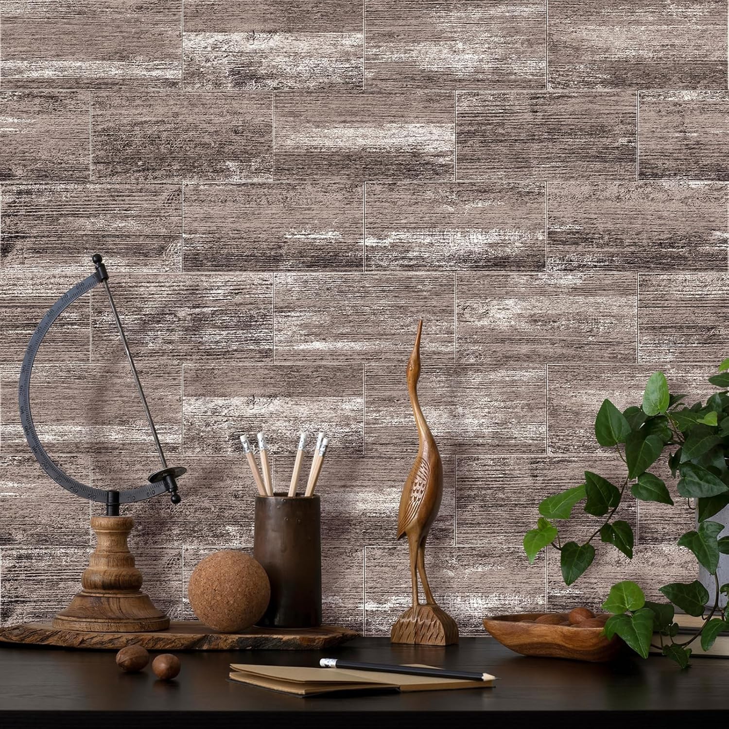 Peel and Stick Backsplash Wall Tile 32-Pack 4×8 Inch PVC Distressed Wood