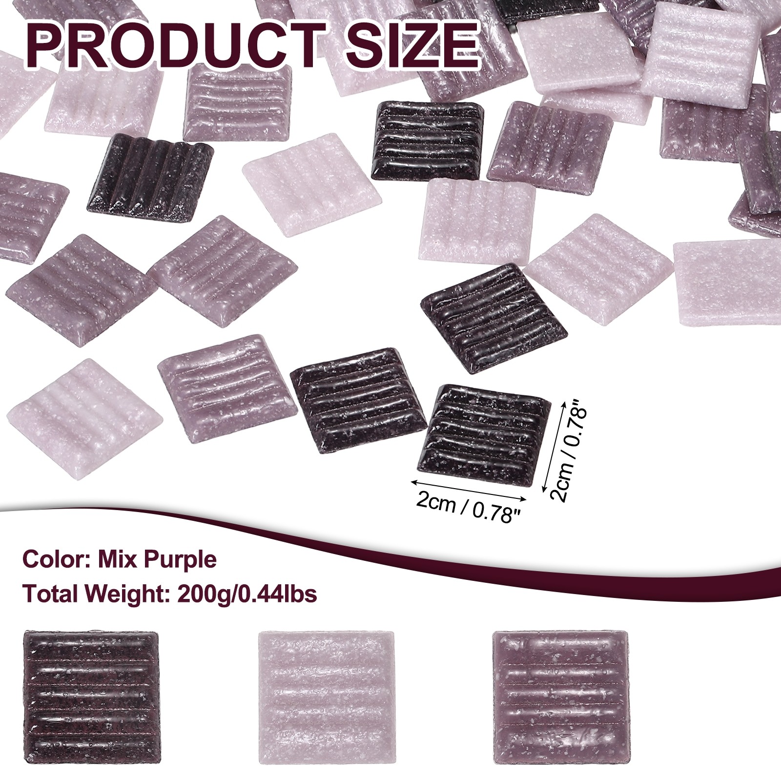 0.44LB Quartz Mosaic Tiles for Crafts Bulk, 3/4″ Square Mosaic, Mix Purple