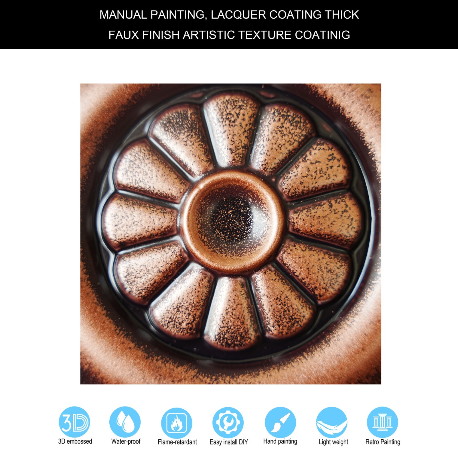 PVC Ceiling Tiles 3D Embossed Wall Panel 2’x2′ 10pcs PL29 Traditional copper
