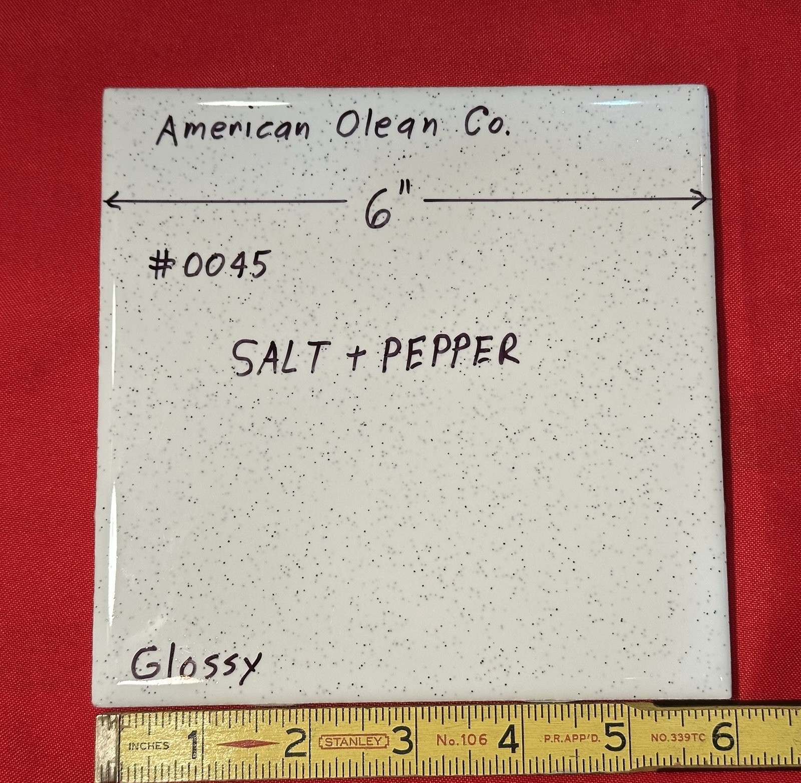 1 pc. Salt & Pepper: Ceramic Tile #45 by American Olean 6″ Glossy Speckled, New