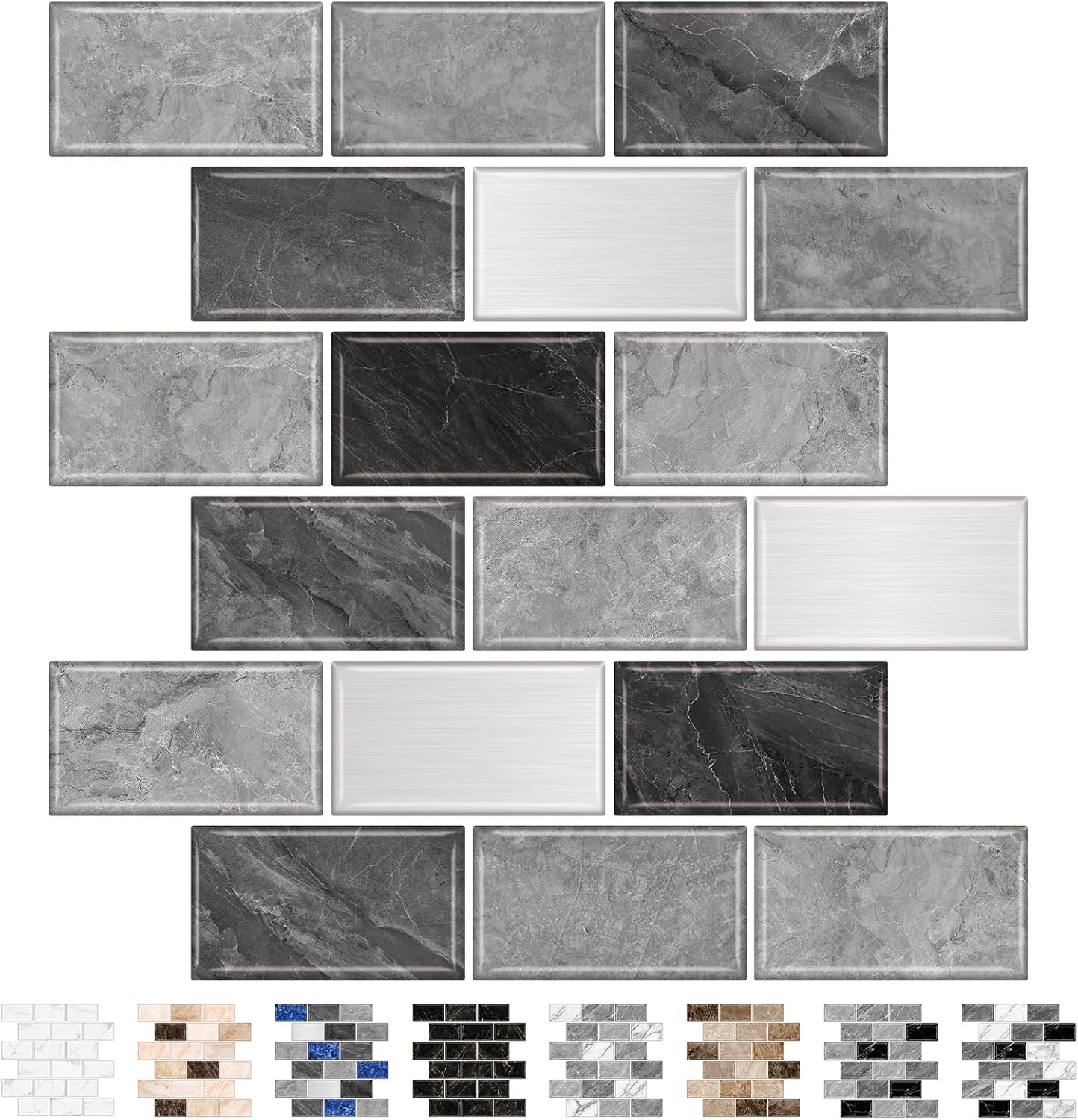 10-piece set of self-adhesive metro-style tile splashbacks for kitchens