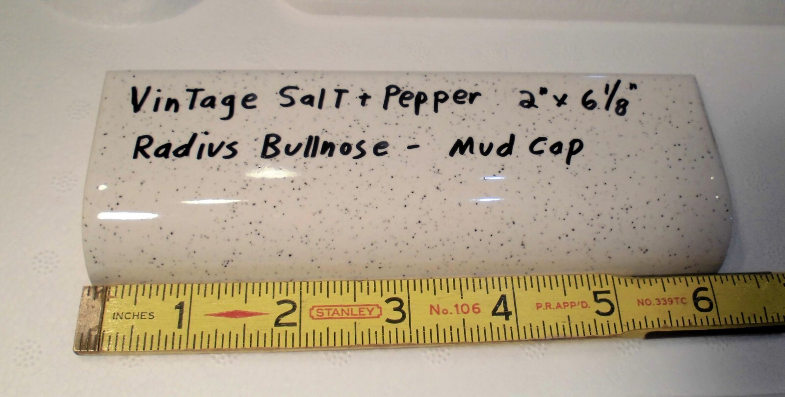 1 pc. Salt & Pepper Ceramic Bullnose Tile 2” X 6” American Olean, NEW STOCK