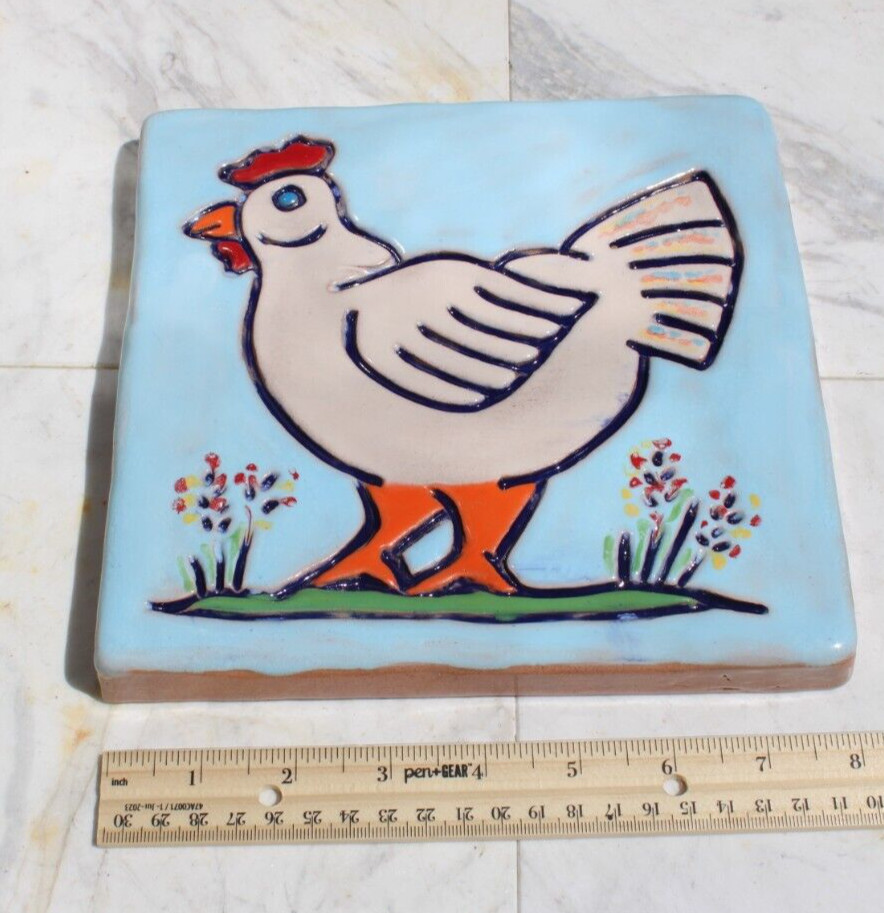 Large 8″ x 8″ P&G Ceramic Tile Wall Hanging Terra Cotta Glazed Hen 2010