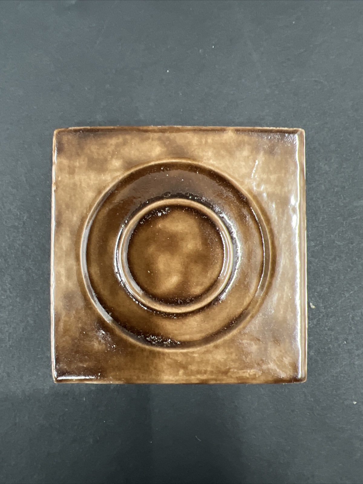 4 – Vintage Brown Ceramic Tile 2 7/8” Square 3/8” Thick Recessed Circles
