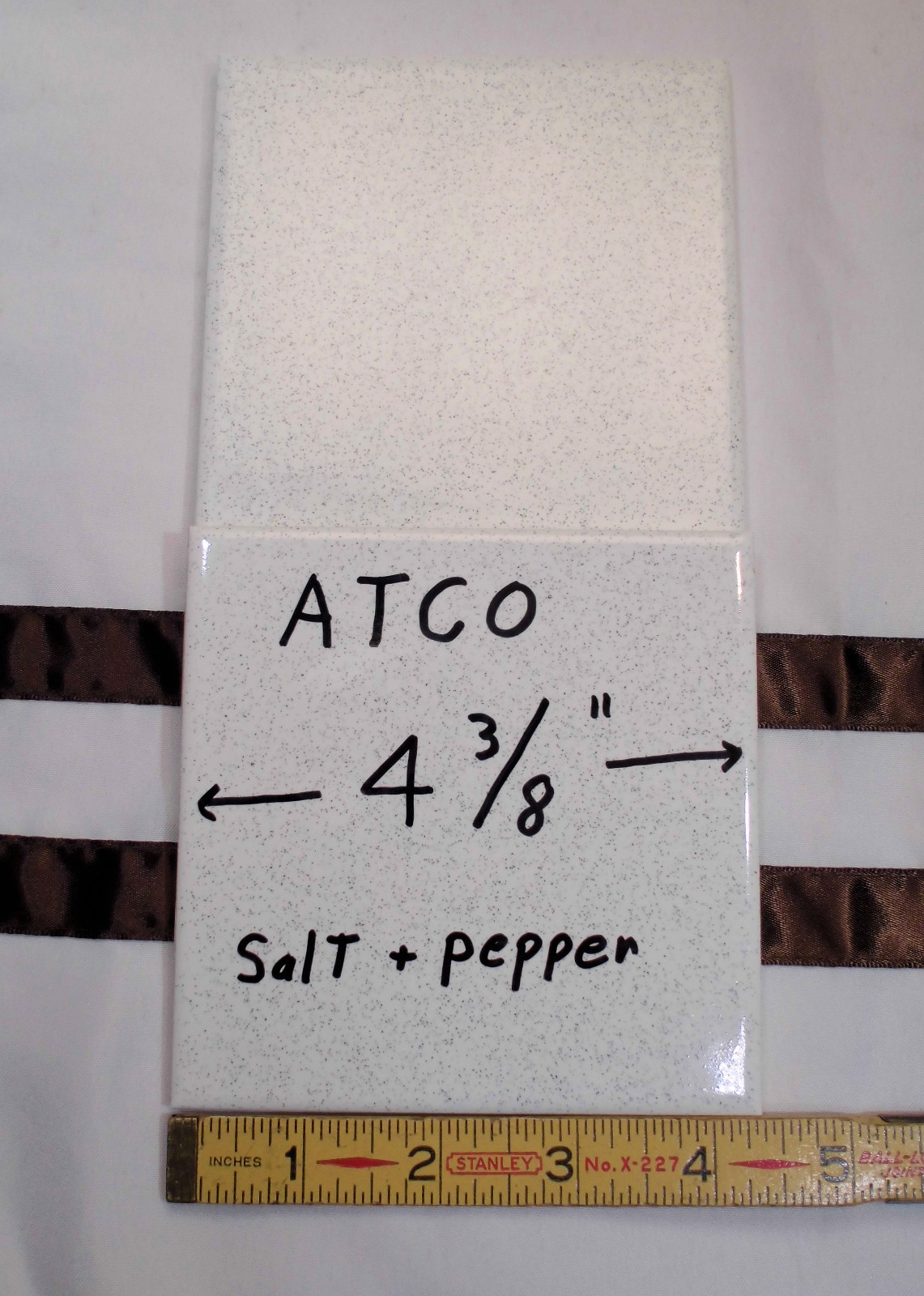 1 pc. Vintage 4-3/8″ Salt & Pepper Glossy Ceramic Tile by ATCO Made USA NEW