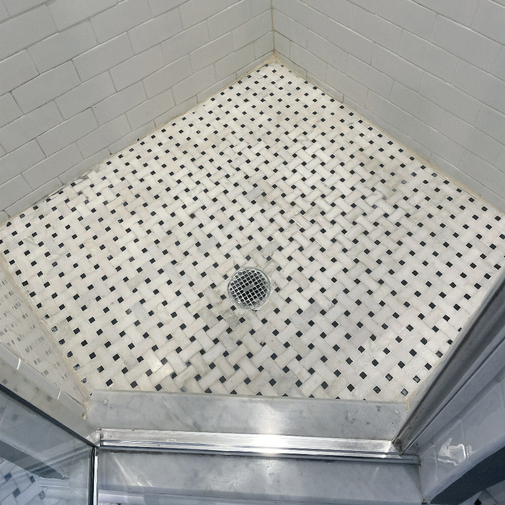 T651XH Thassos White Marble Basketweave Mosaic Vintage Bath Tile Honed 1×2″