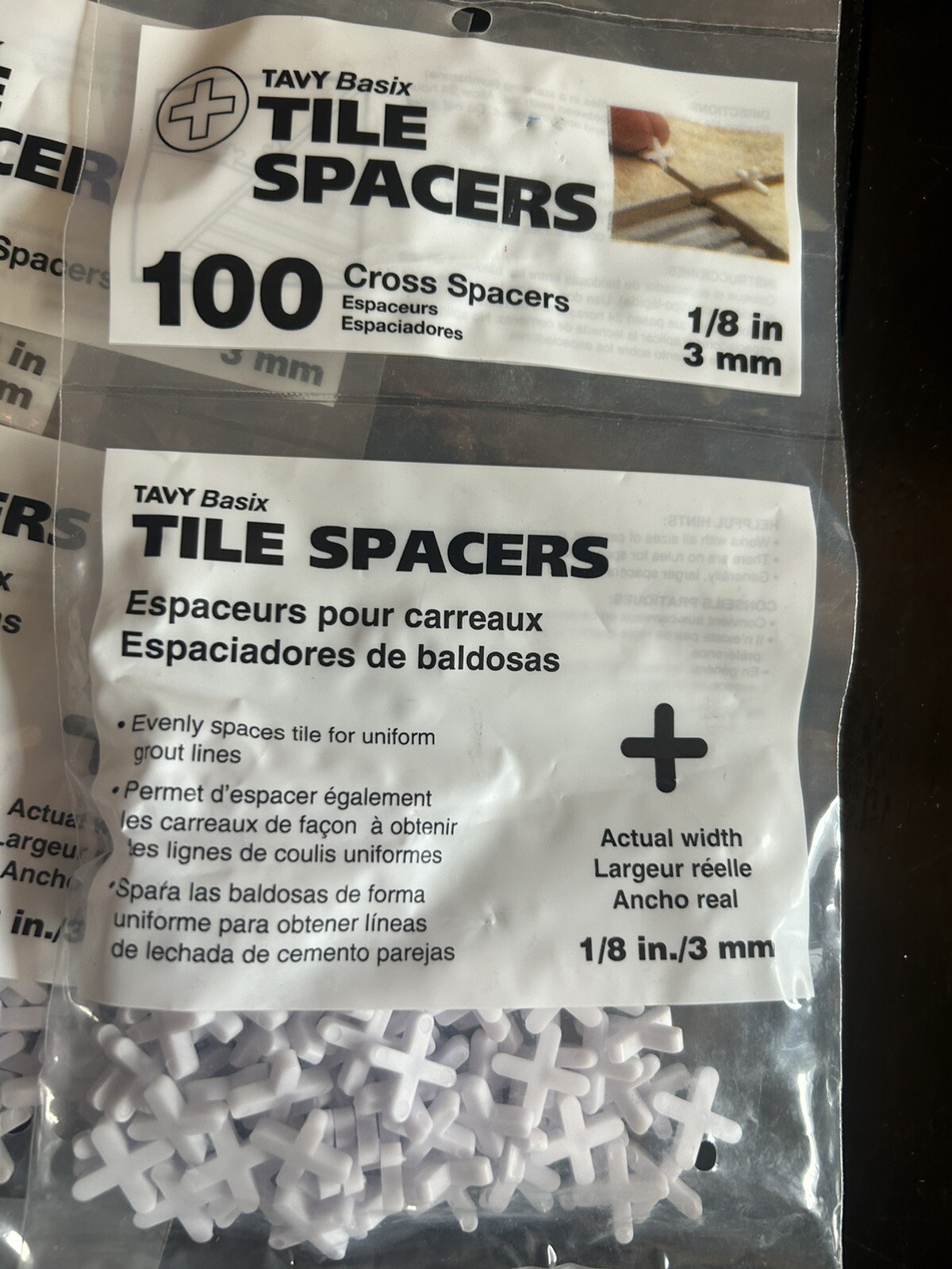 TAVY Basix 1/8″ 3mm Tile Cross Spacers – 100 each – 9 Pkgs Total Of 900 Spacers