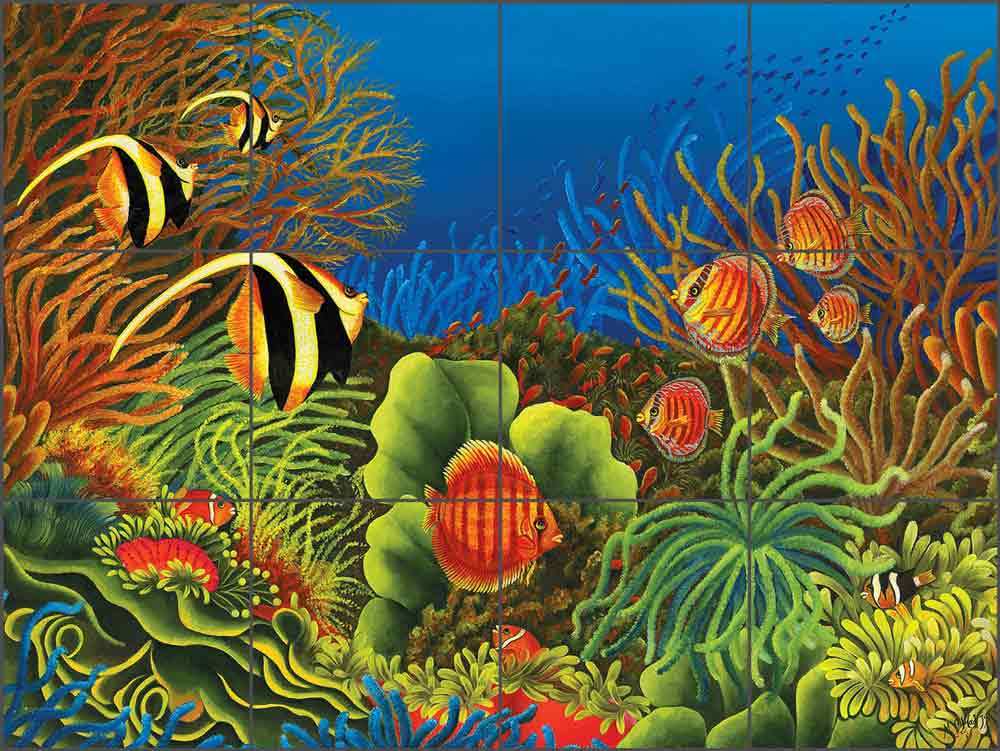 Undersea Tile Backsplash Hadjis Tropical Fish Sea Life Art Ceramic Mural MHA034