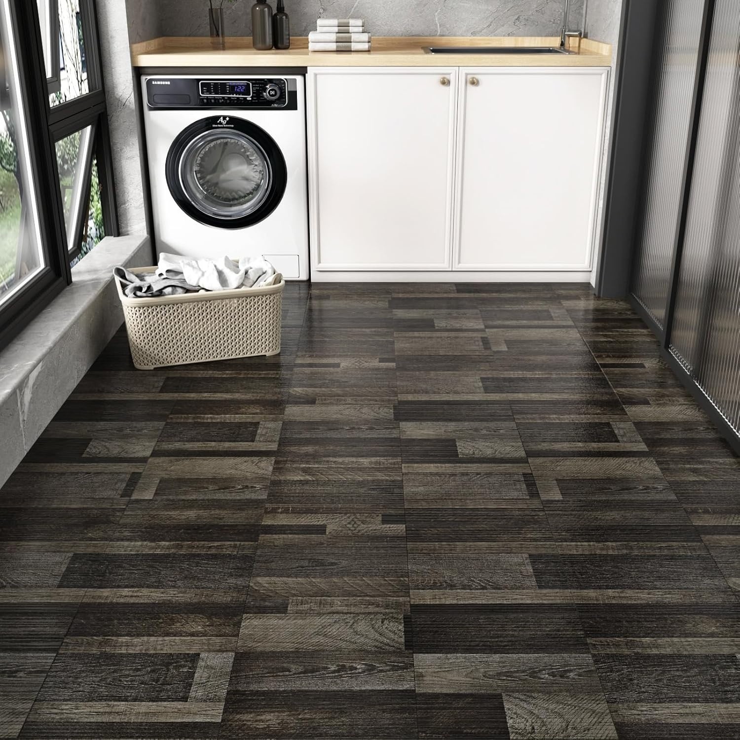 Wallercity Dark Brown Peel and Stick Floor Tile Vinyl Flooring Wood Grain Panels